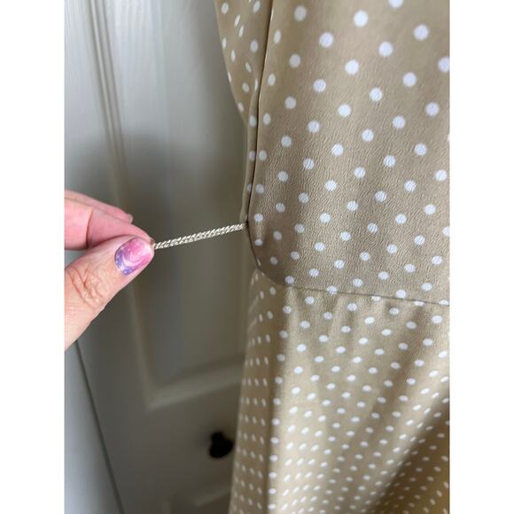 Vintage 80s Classic Tan and White Polka Dot Midi Dress D. J. Summers Size 12 - Picture 7 of 7